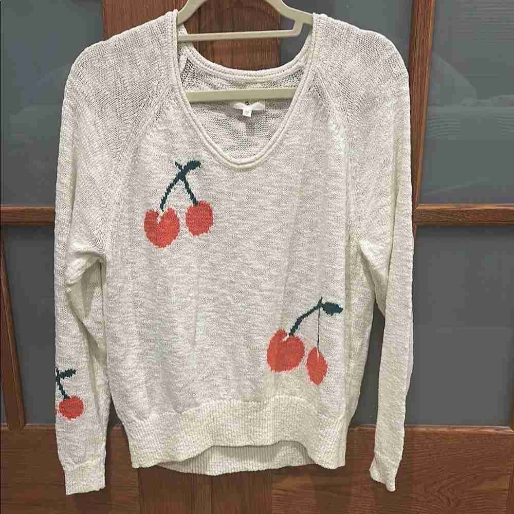 Cherry Patterned White Sweater - image 1